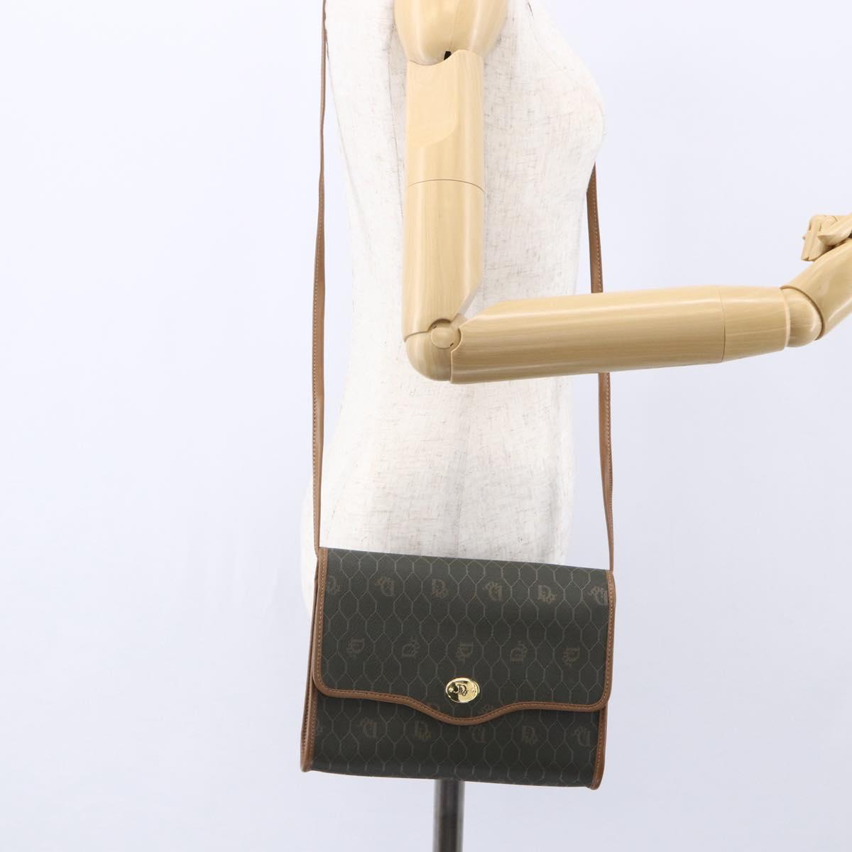 Christian Dior Honeycomb Canvas Shoulder Bag PVC Khaki Gold Auth ep11695