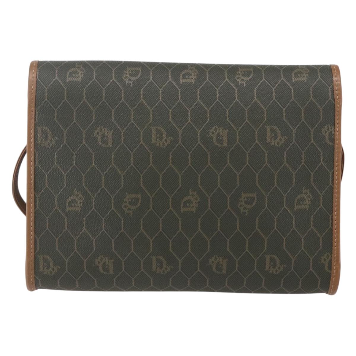 Christian Dior Honeycomb Canvas Shoulder Bag PVC Khaki Gold Auth ep11695