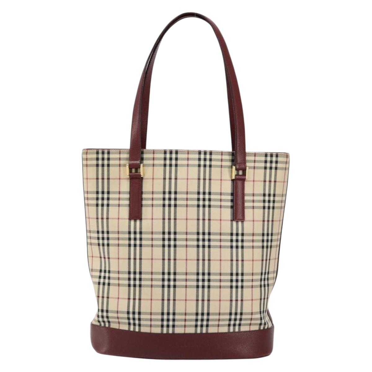 BURBERRY Nova Check Tote Bag Canvas Leather Beige Gold Auth ep11704