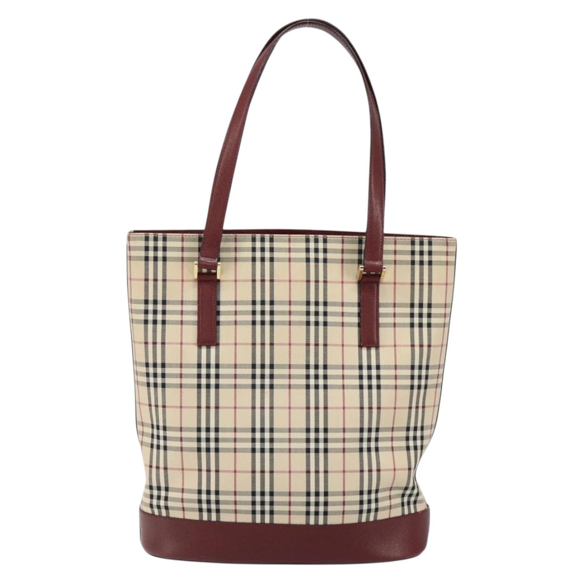 BURBERRY Nova Check Tote Bag Canvas Leather Beige Gold Auth ep11704