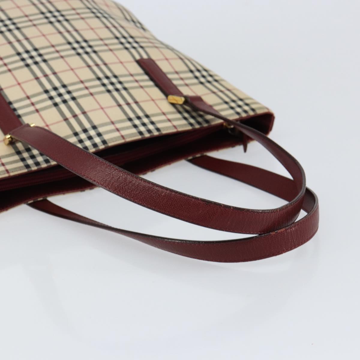 BURBERRY Nova Check Tote Bag Canvas Leather Beige Gold Auth ep11704