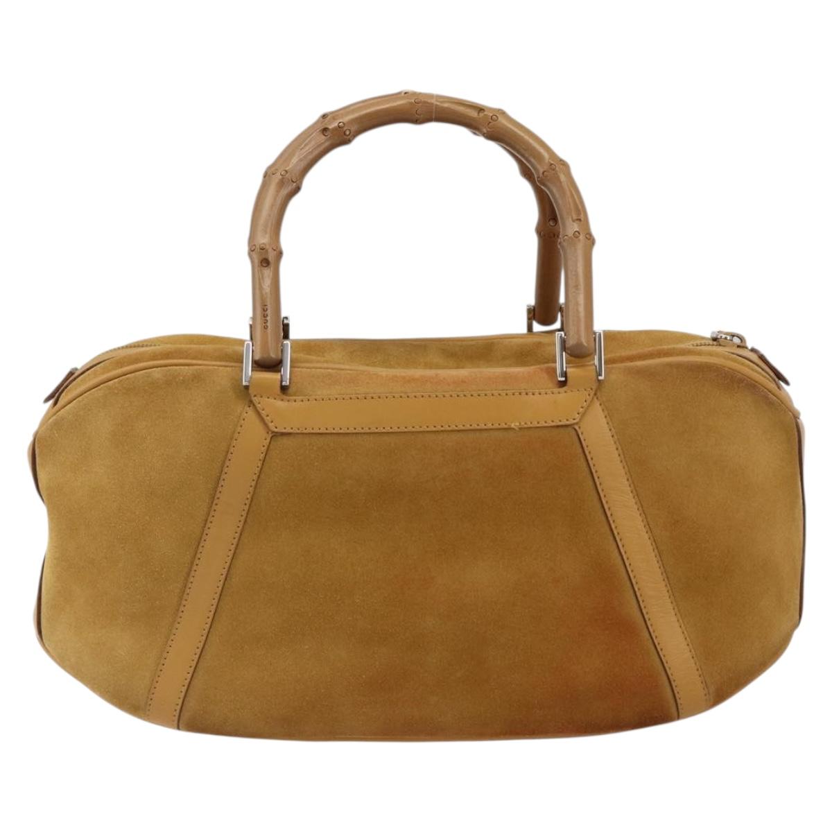 GUCCI Bamboo Hand Bag Suede Brown Silver Auth ep11709