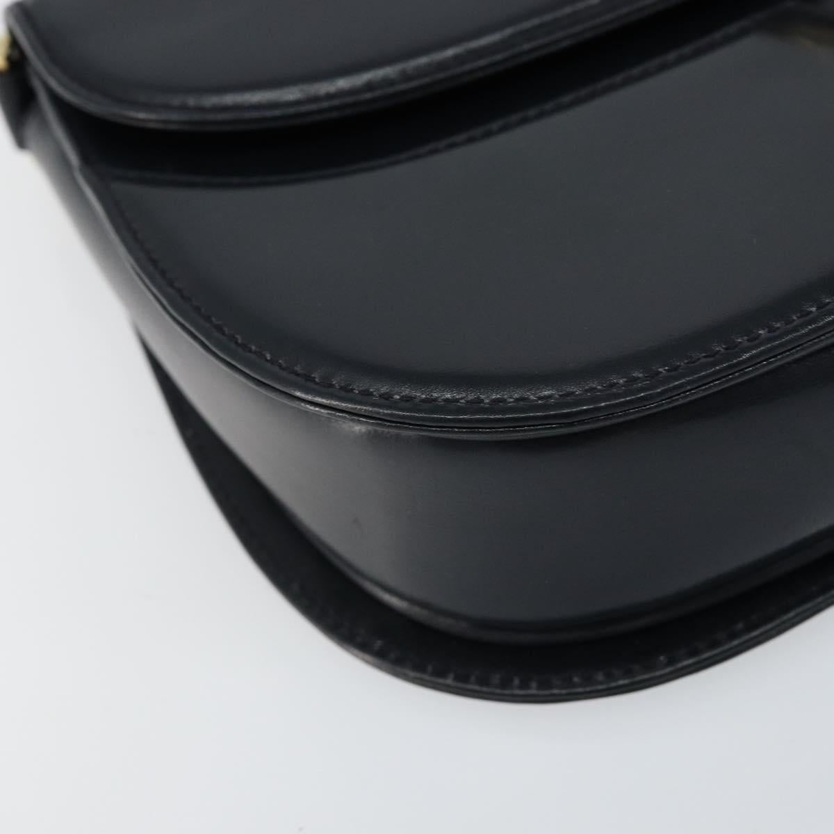 GUCCI Chain Shoulder Bag Leather Navy Gold Auth ep11717