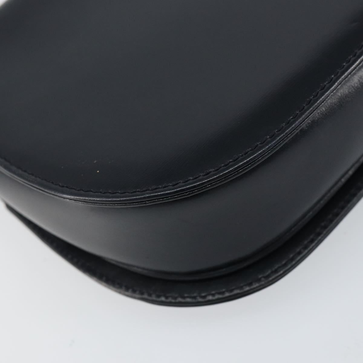 GUCCI Chain Shoulder Bag Leather Navy Gold Auth ep11717