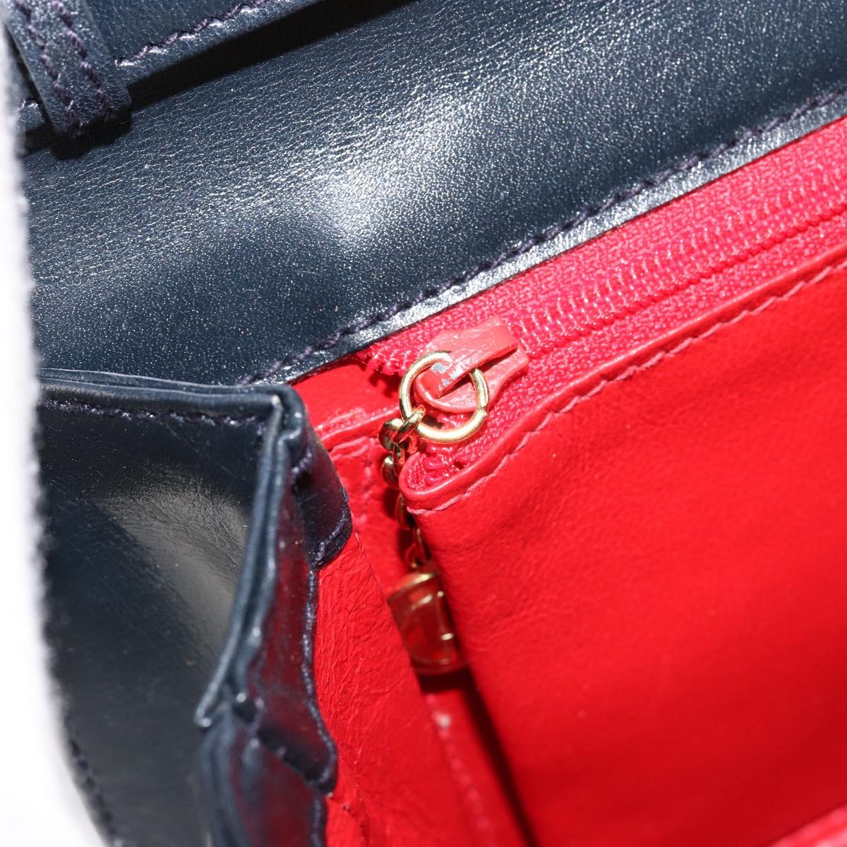 GUCCI Chain Shoulder Bag Leather Navy Gold Auth ep11717