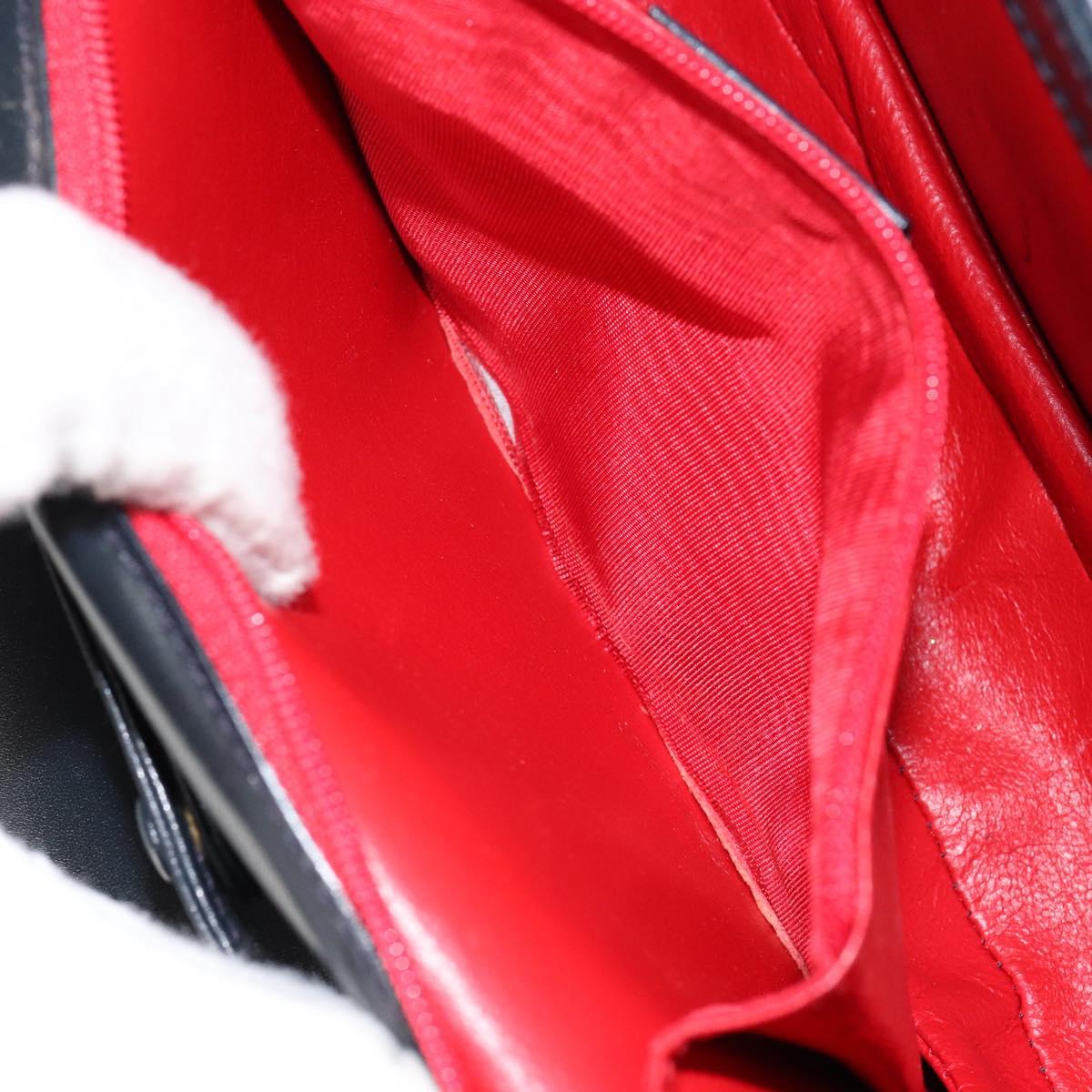 GUCCI Chain Shoulder Bag Leather Navy Gold Auth ep11717