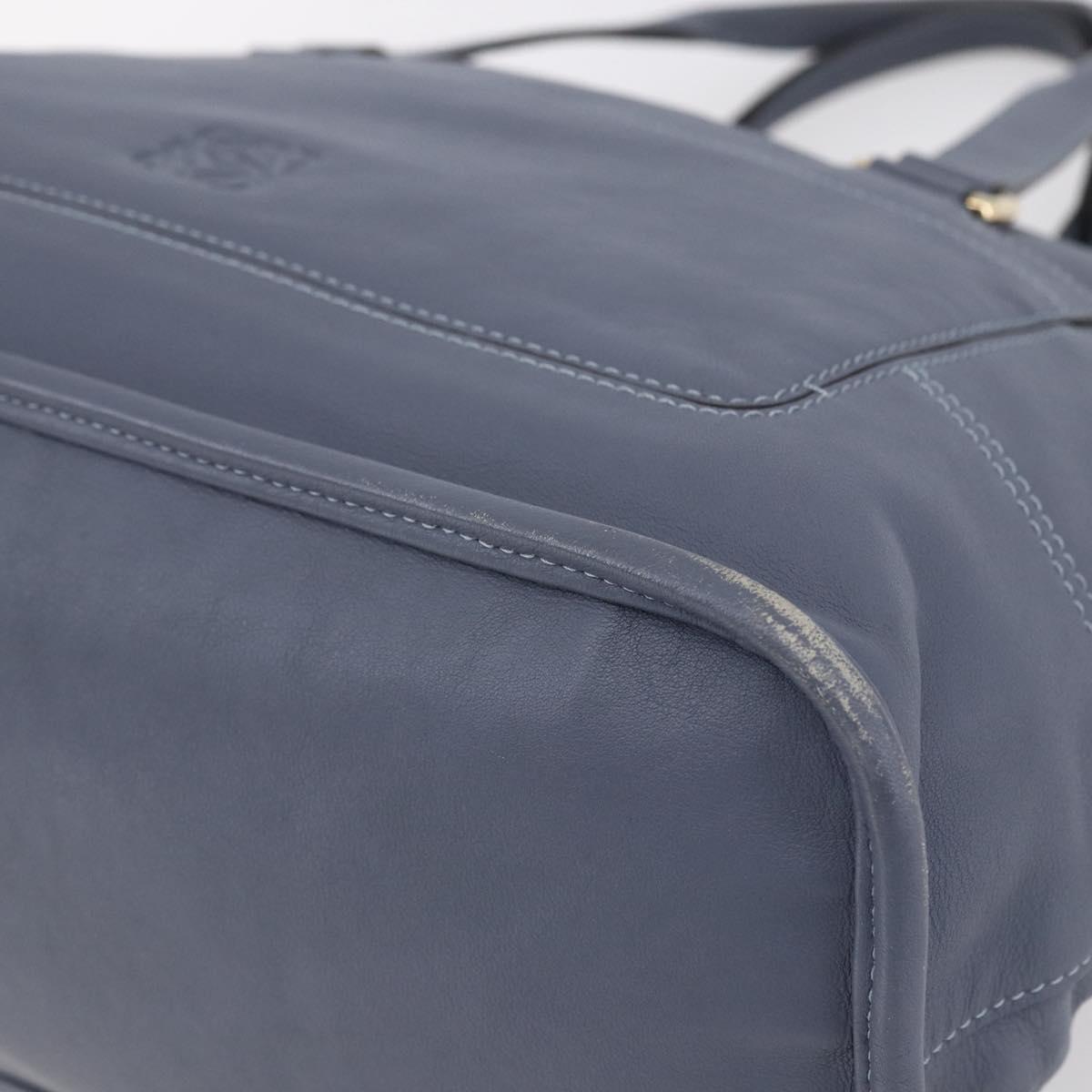 LOEWE Anagram Hand Bag Leather Blue Silver Auth ep11719