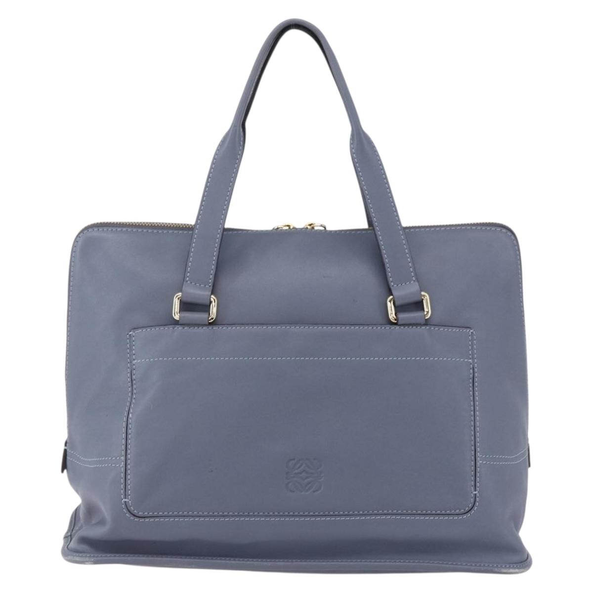 LOEWE Anagram Hand Bag Leather Blue Silver Auth ep11719