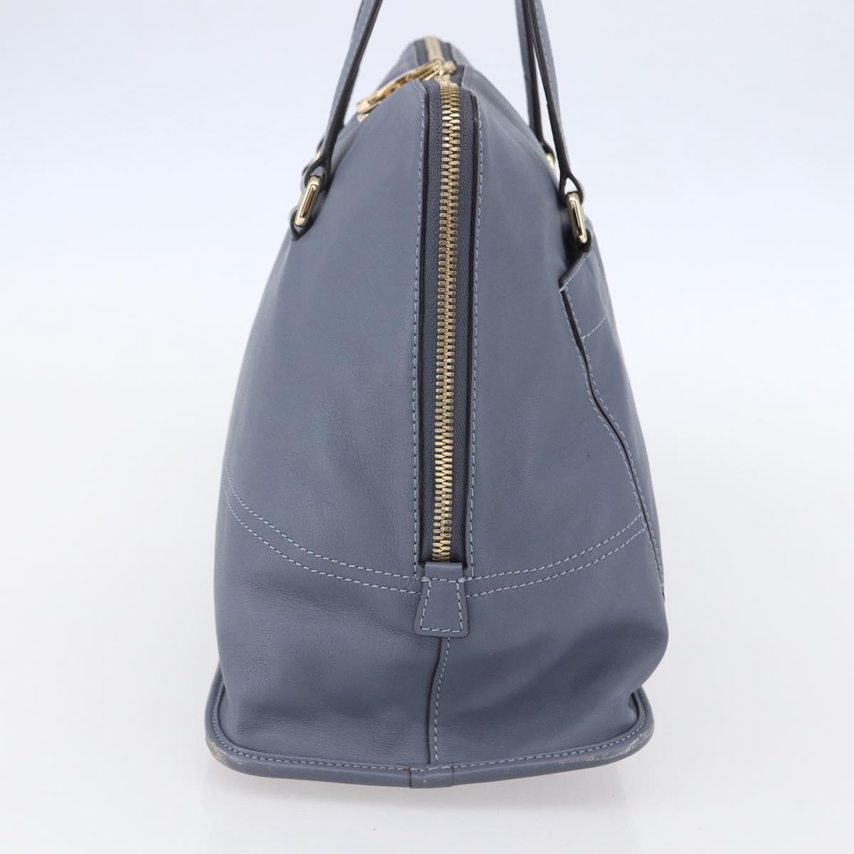 LOEWE Anagram Hand Bag Leather Blue Silver Auth ep11719
