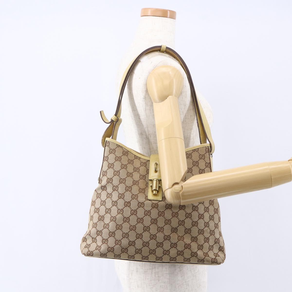 GUCCI GG Canvas New Jackie Shoulder Bag Beige Gold 110291 Auth ep11720