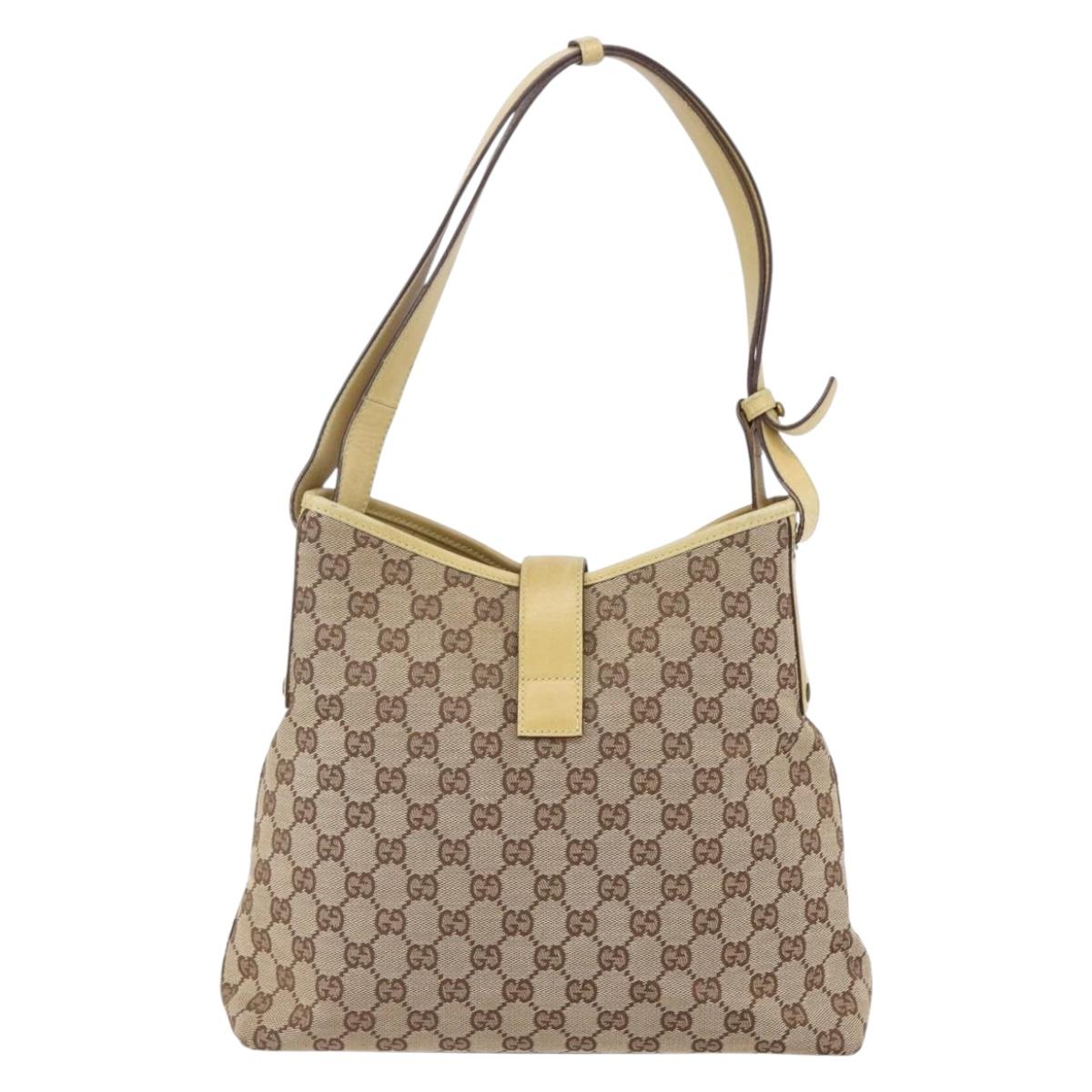 GUCCI GG Canvas New Jackie Shoulder Bag Beige Gold 110291 Auth ep11720