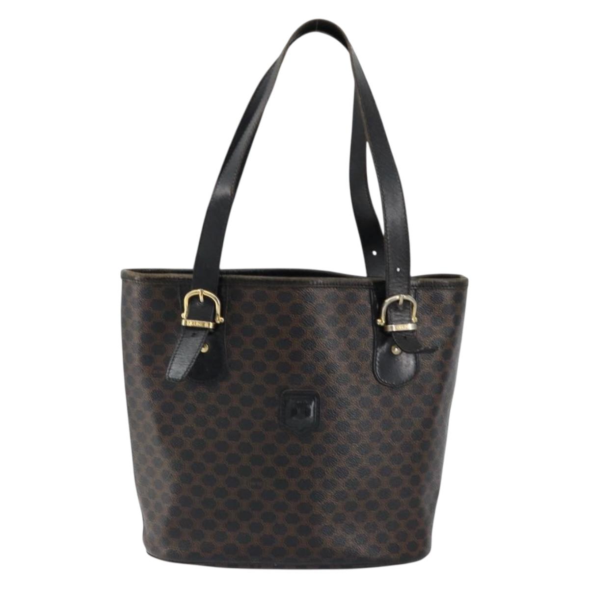 CELINE Macadam Canvas Tote Bag PVC Leather Black Gold Auth ep11721