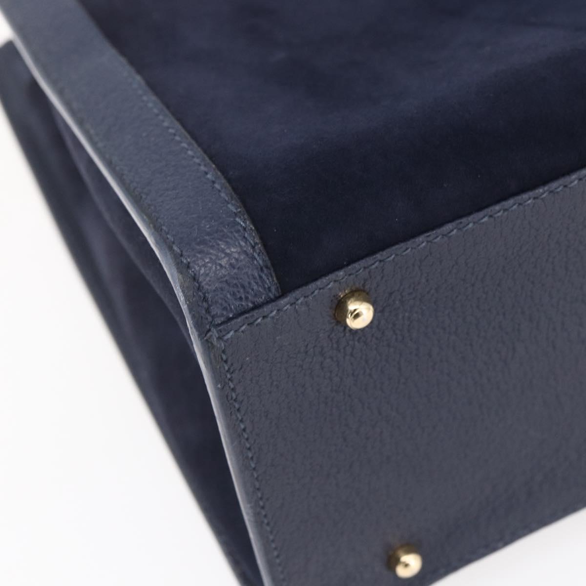 GUCCI Bamboo Hand Bag Suede Navy Gold 002 2865 0260 Auth ep11731