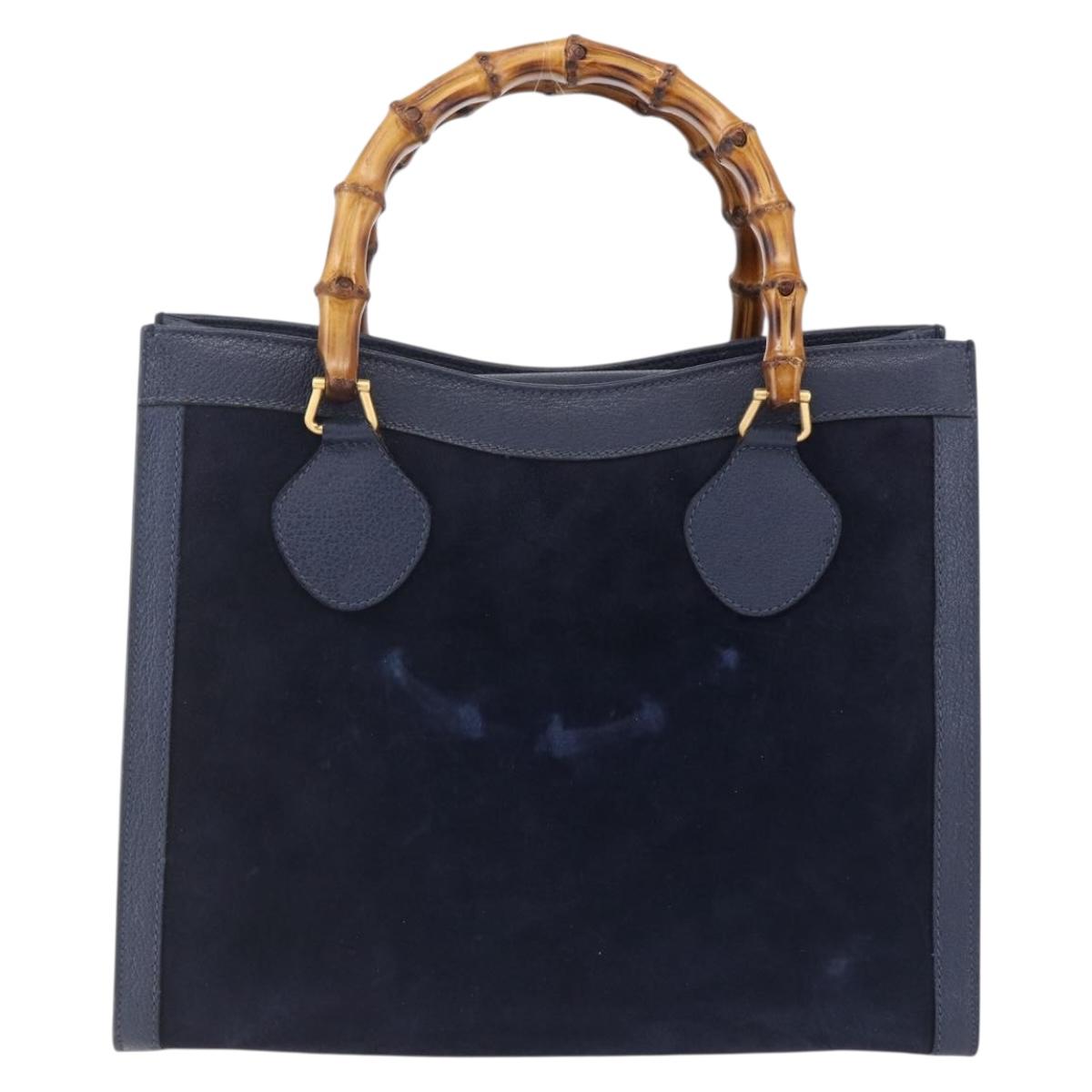 GUCCI Bamboo Hand Bag Suede Navy Gold 002 2865 0260 Auth ep11731