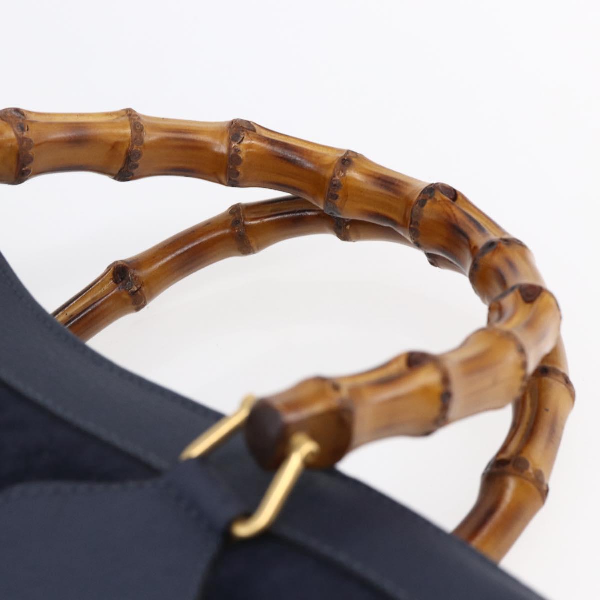 GUCCI Bamboo Hand Bag Suede Navy Gold 002 2865 0260 Auth ep11731