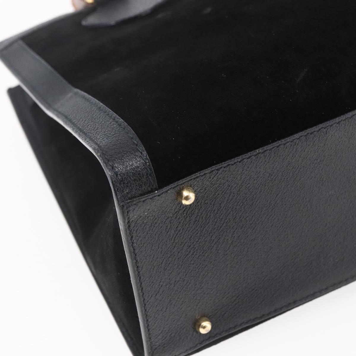 GUCCI Bamboo Hand Bag Suede Black Gold 002 2865 0260 Auth ep11733