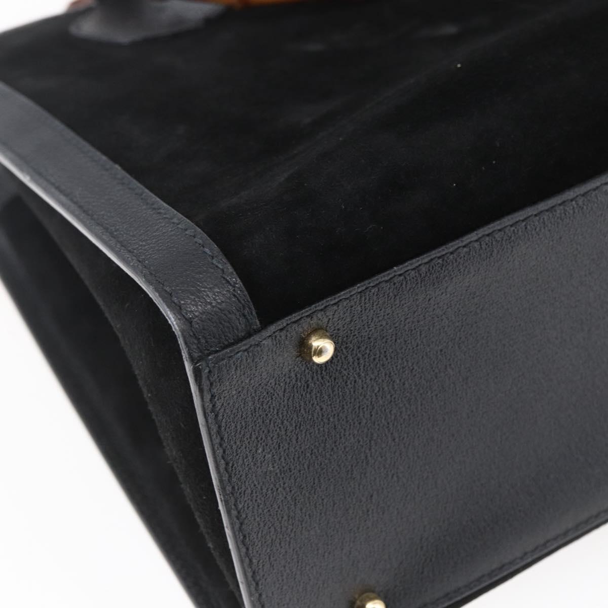 GUCCI Bamboo Hand Bag Suede Black Gold 002 2865 0260 Auth ep11733