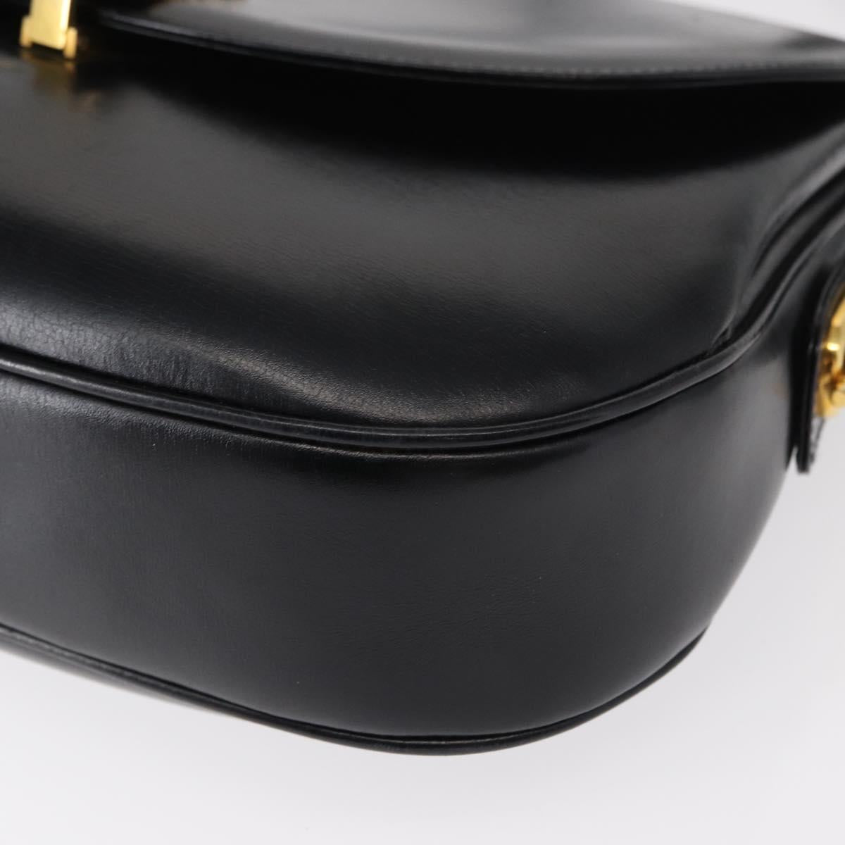 GUCCI Shoulder Bag Leather Black Gold Auth ep11734