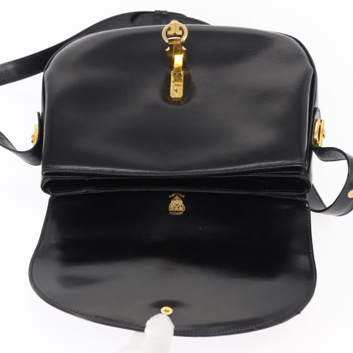 GUCCI Shoulder Bag Leather Black Gold Auth ep11734