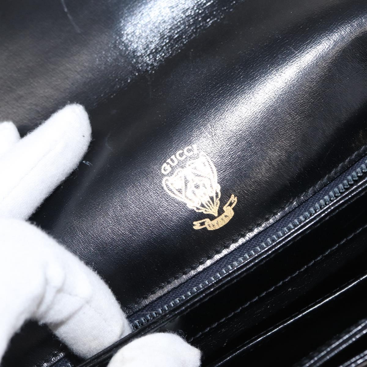 GUCCI Shoulder Bag Leather Black Gold Auth ep11734