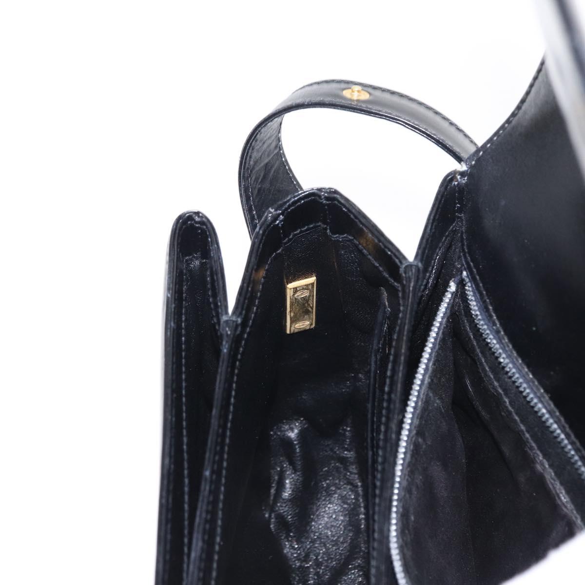 GUCCI Shoulder Bag Leather Black Gold Auth ep11734