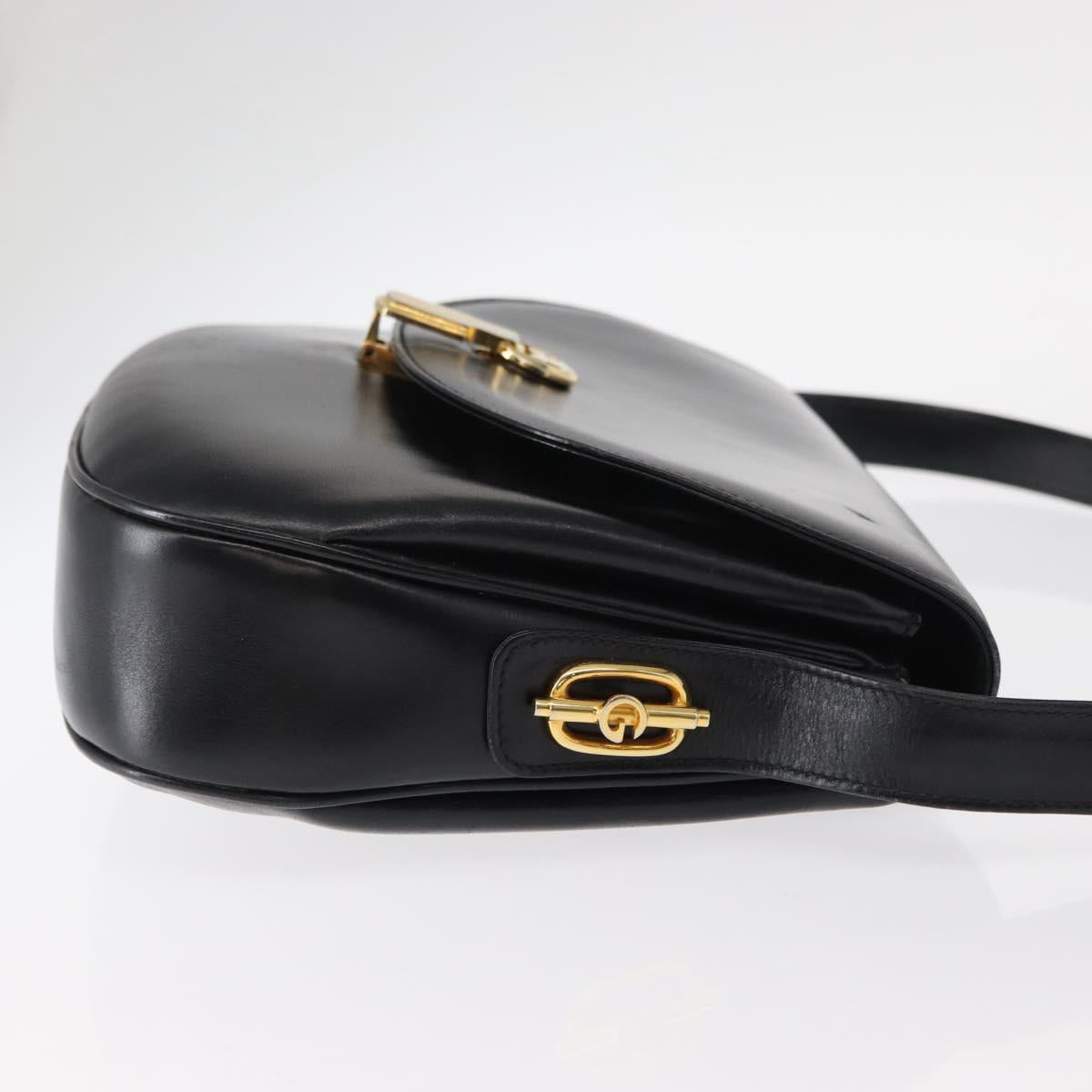 GUCCI Shoulder Bag Leather Black Gold Auth ep11734