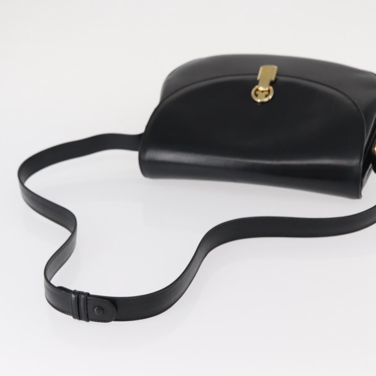GUCCI Shoulder Bag Leather Black Gold Auth ep11734