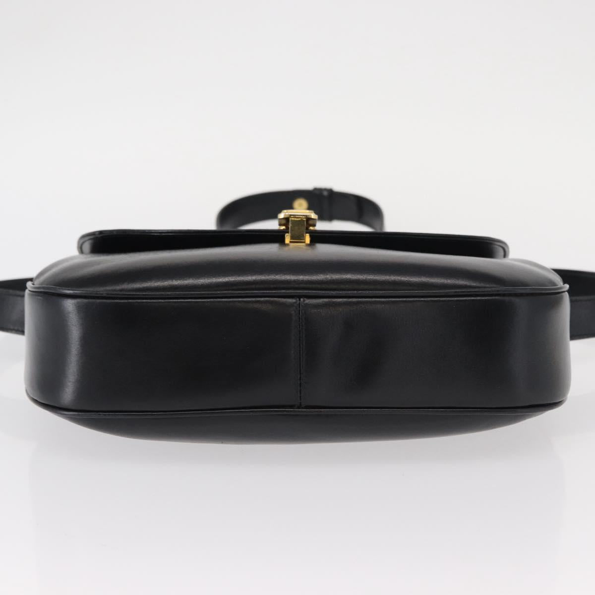 GUCCI Shoulder Bag Leather Black Gold Auth ep11734
