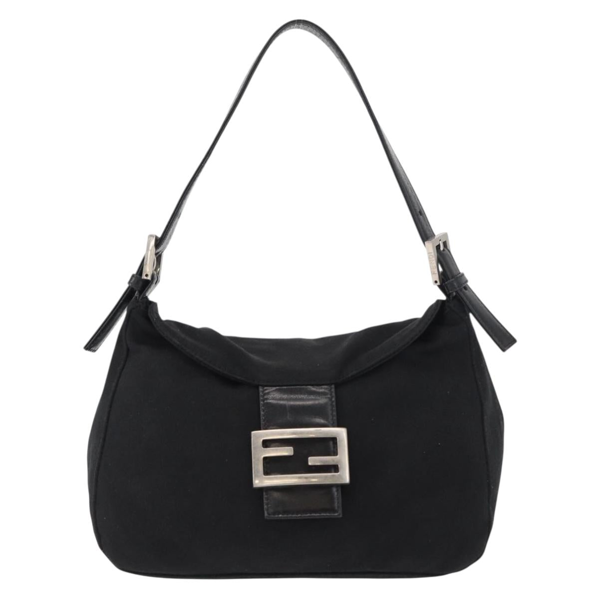 FENDI Mamma Baguette Shoulder Bag Nylon Black Silver Auth ep11735