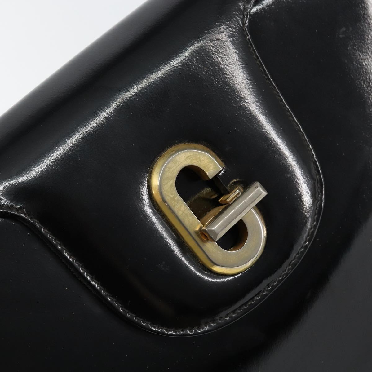 GUCCI Hand Bag Enamel Black Gold Auth ep11740