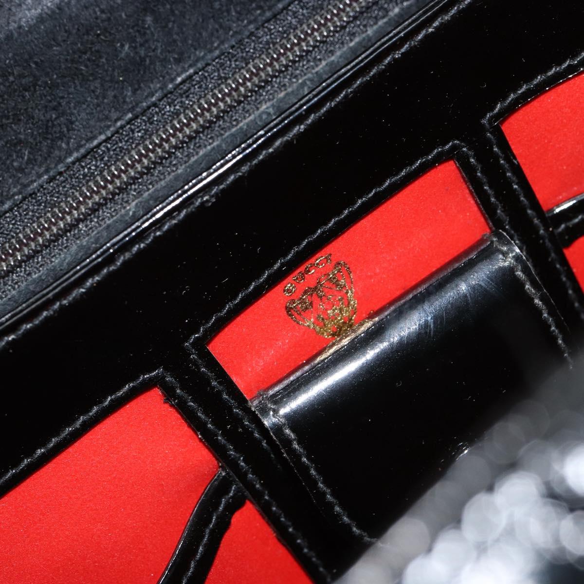 GUCCI Hand Bag Enamel Black Gold Auth ep11740