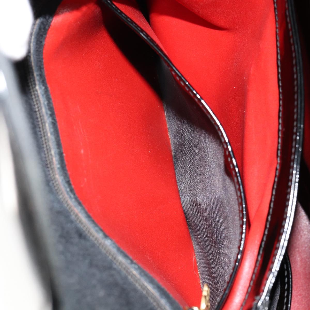 GUCCI Hand Bag Enamel Black Gold Auth ep11740