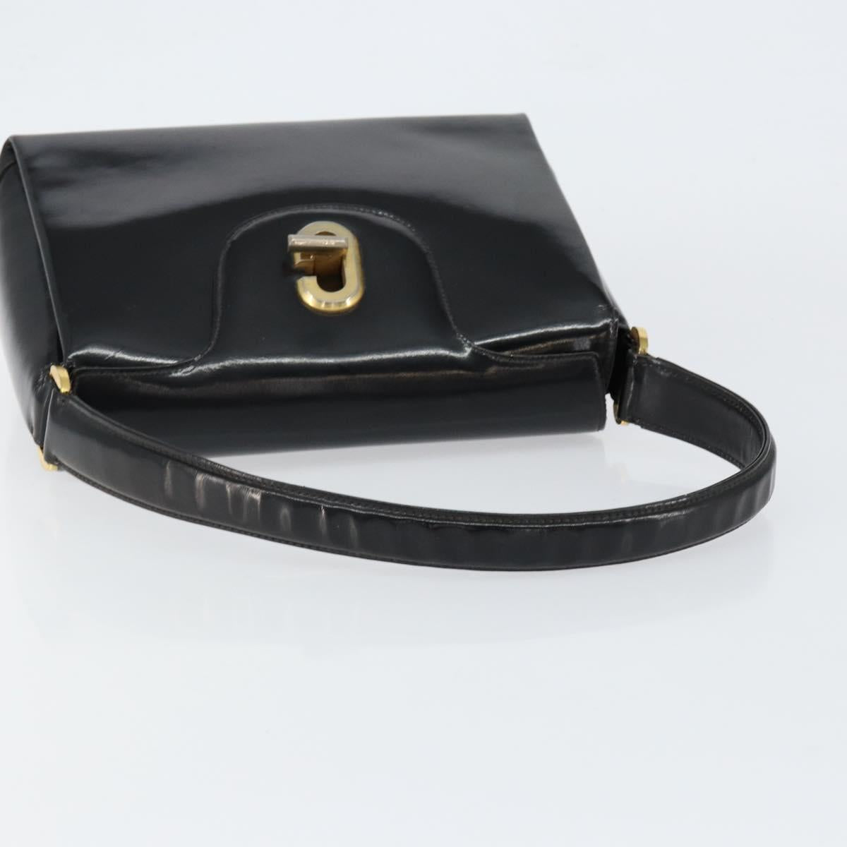 GUCCI Hand Bag Enamel Black Gold Auth ep11740