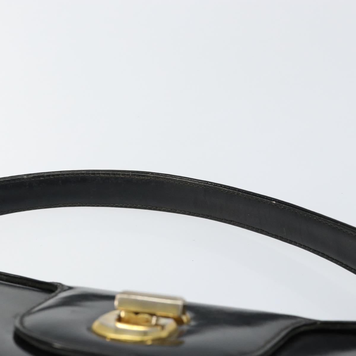 GUCCI Hand Bag Enamel Black Gold Auth ep11740