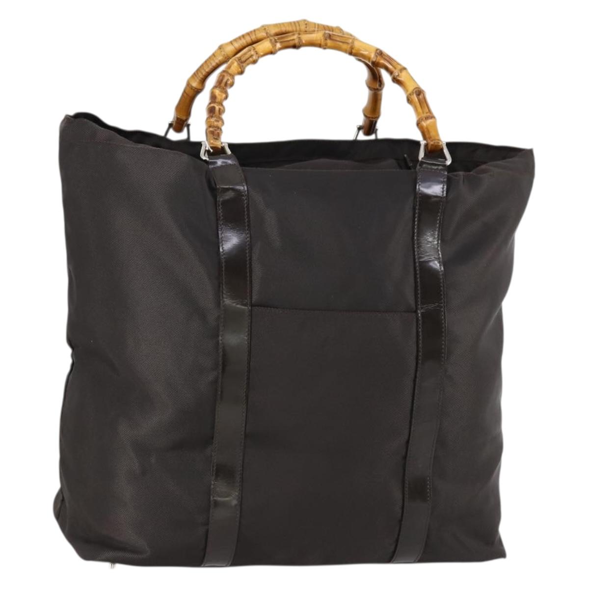 GUCCI Bamboo Hand Bag Nylon 2way Brown Silver 002 3754 0412 Auth ep11746