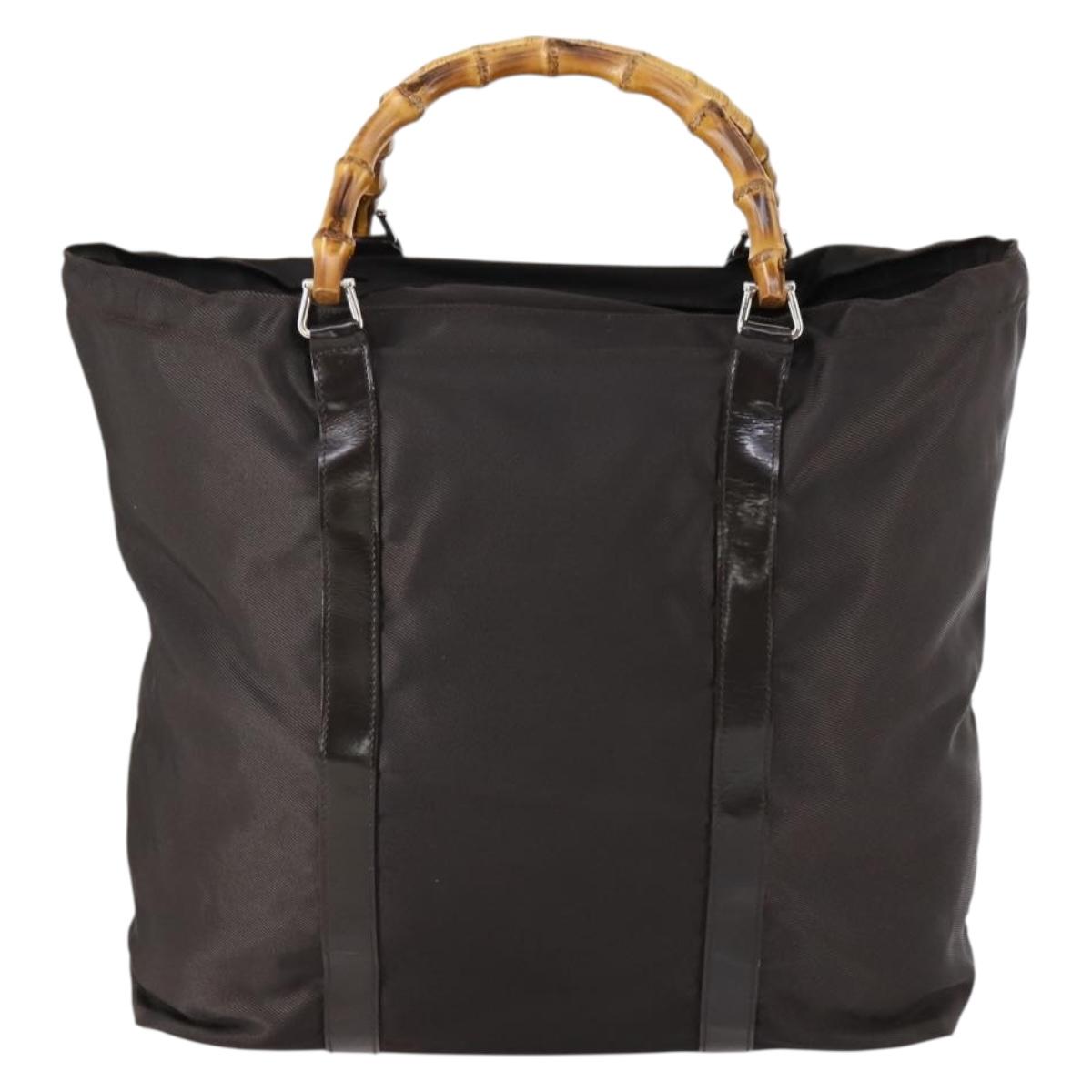 GUCCI Bamboo Hand Bag Nylon 2way Brown Silver 002 3754 0412 Auth ep11746