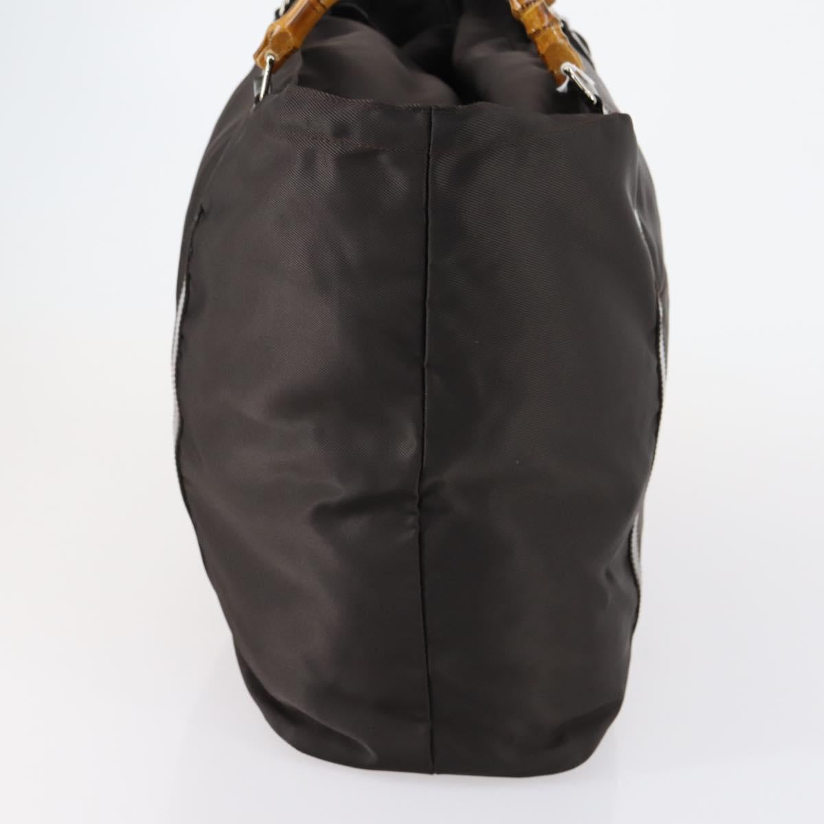 GUCCI Bamboo Hand Bag Nylon 2way Brown Silver 002 3754 0412 Auth ep11746