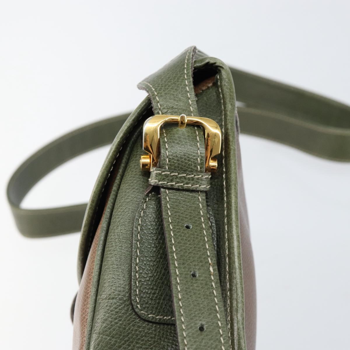 LOEWE Anagram Shoulder Bag Leather Gold Brown Auth ep11747