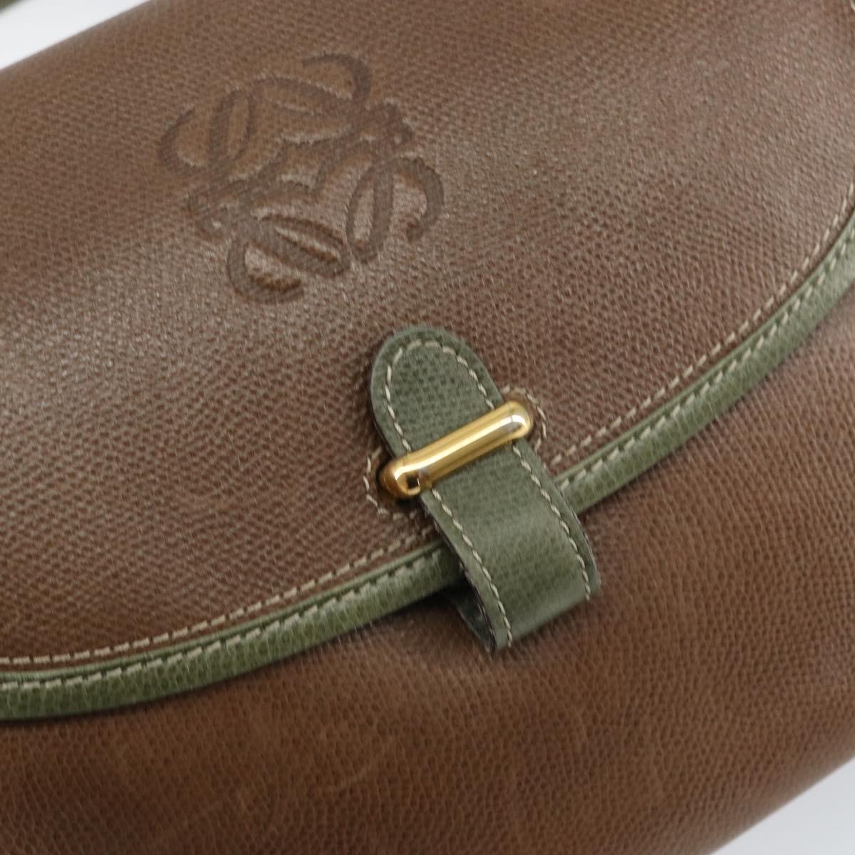 LOEWE Anagram Shoulder Bag Leather Gold Brown Auth ep11747