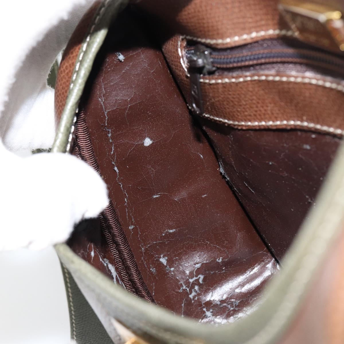 LOEWE Anagram Shoulder Bag Leather Gold Brown Auth ep11747