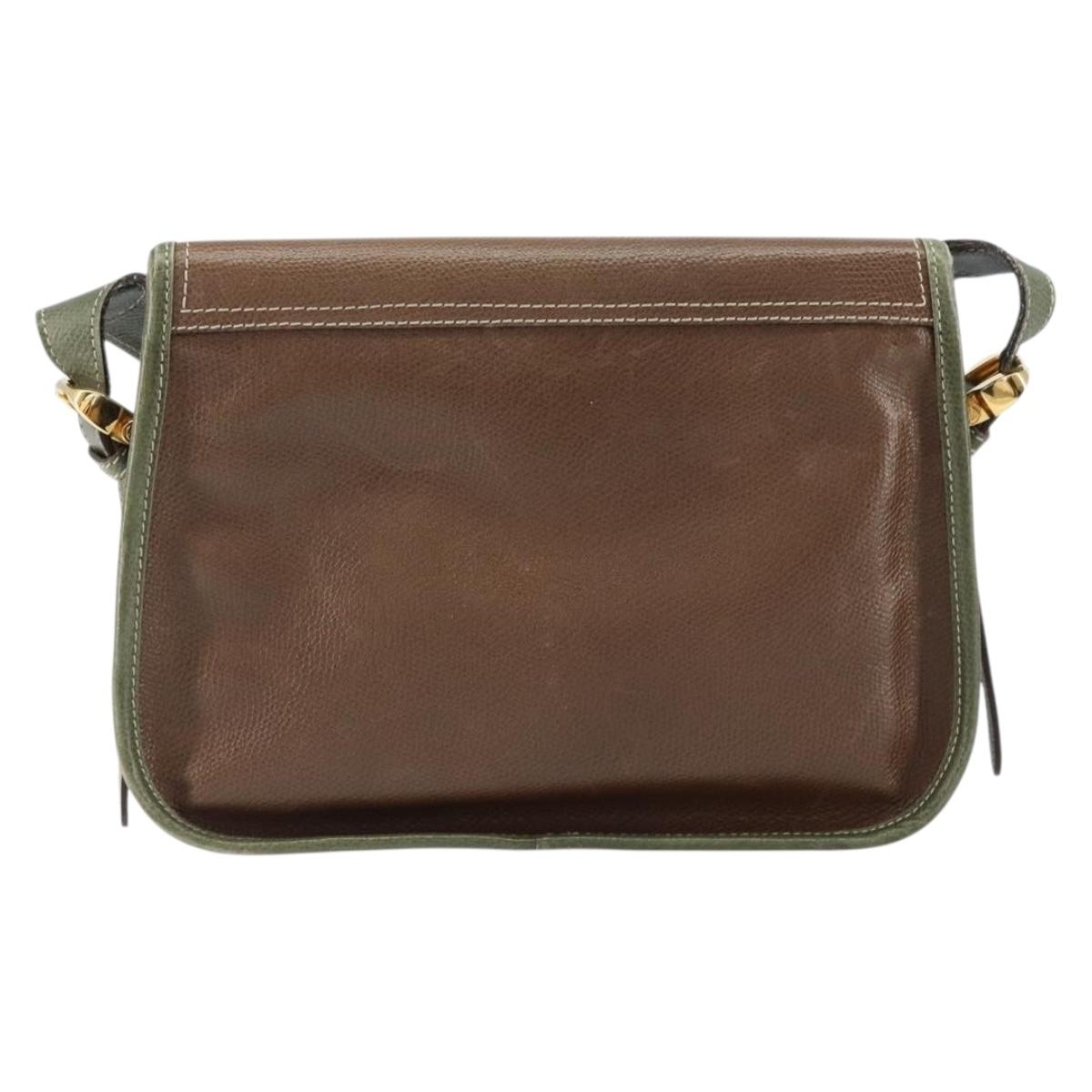 LOEWE Anagram Shoulder Bag Leather Gold Brown Auth ep11747