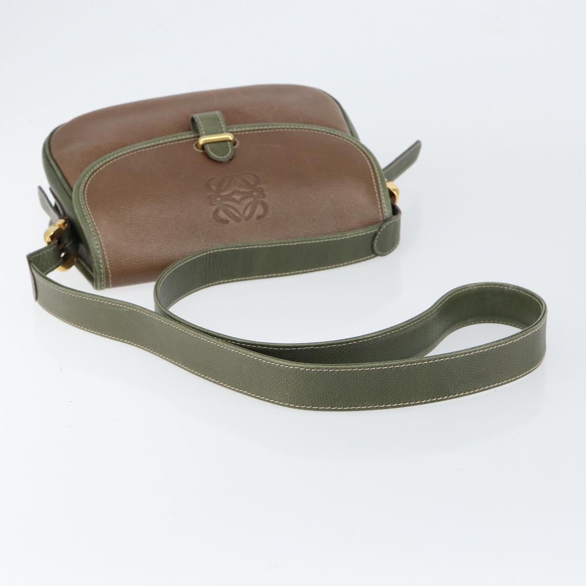 LOEWE Anagram Shoulder Bag Leather Gold Brown Auth ep11747