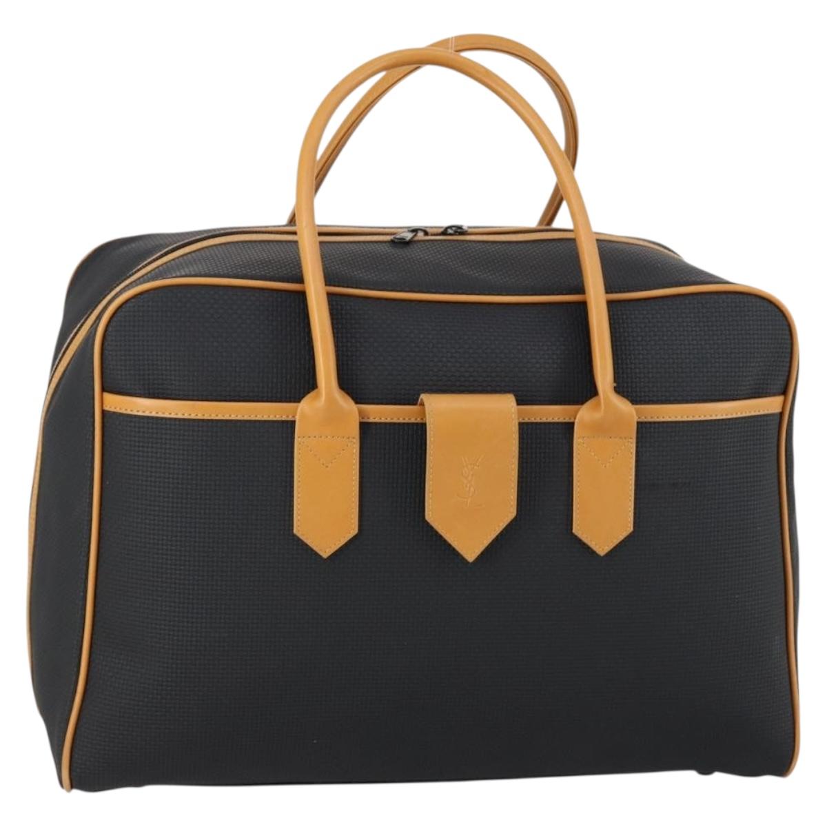 SAINT LAURENT Cassandra Boston Bag PVC Black Brown gold Auth ep11750