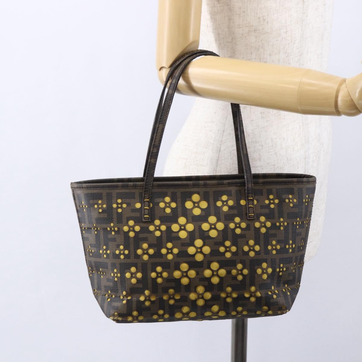 FENDI Zucca Canvas Hand Bag Black Brown Auth ep11760