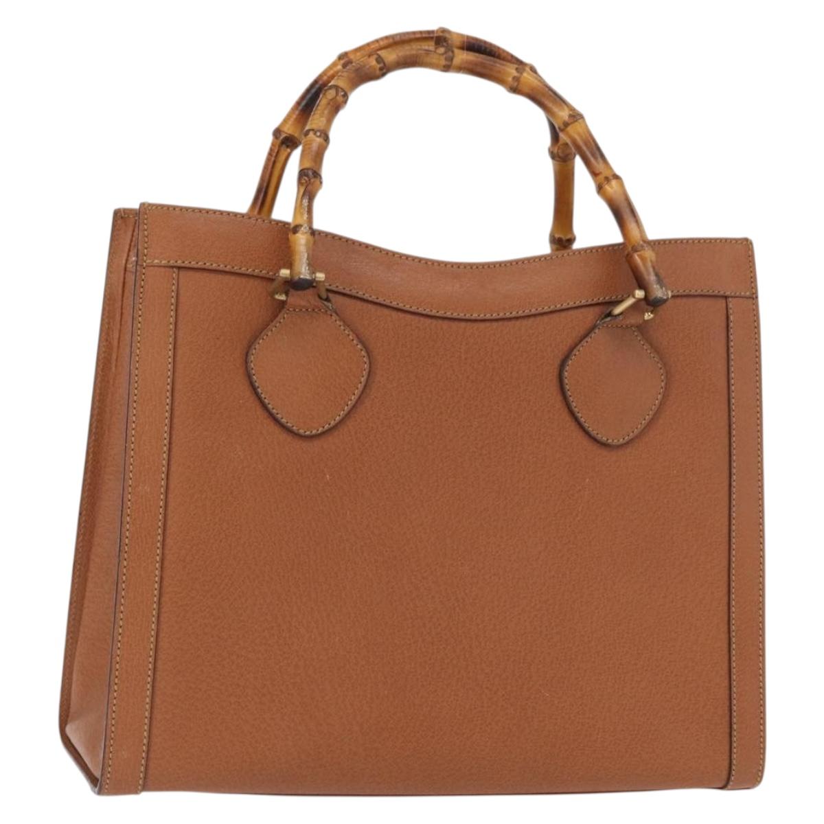 GUCCI Bamboo Hand Bag Leather Brown Gold Auth ep11767