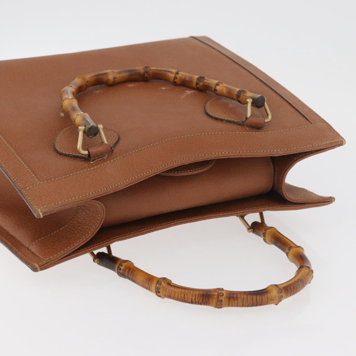 GUCCI Bamboo Hand Bag Leather Brown Gold Auth ep11767