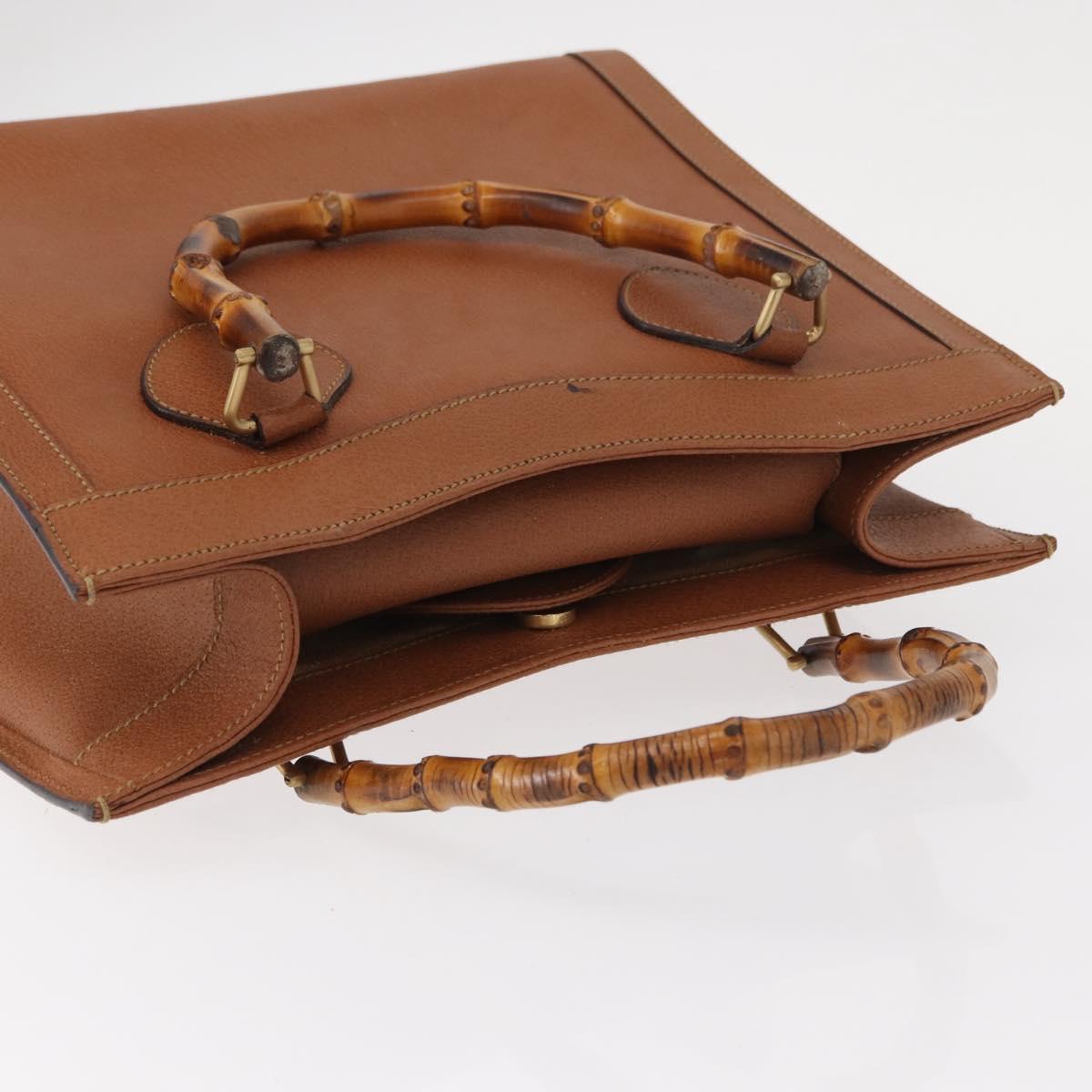 GUCCI Bamboo Hand Bag Leather Brown Gold Auth ep11767