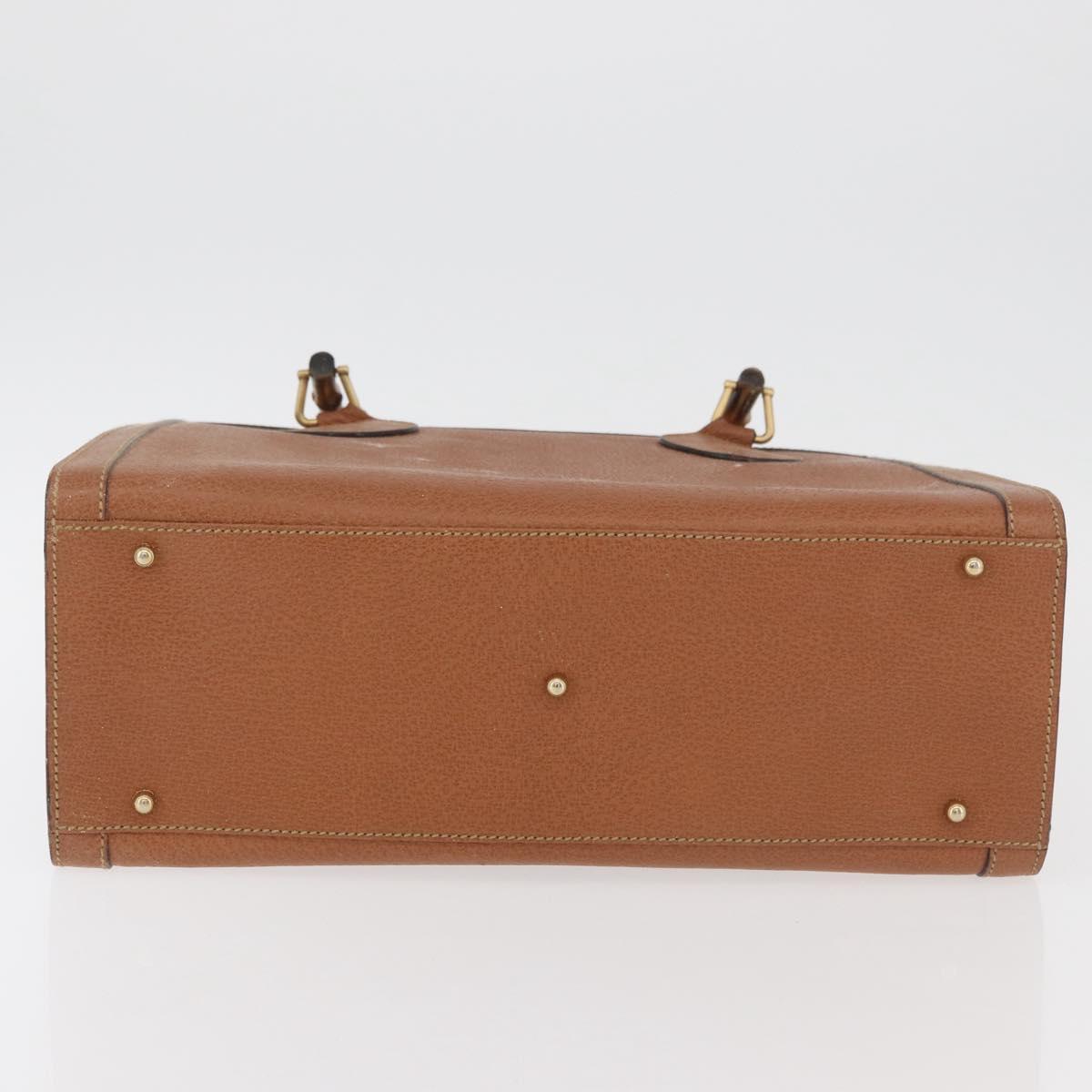 GUCCI Bamboo Hand Bag Leather Brown Gold Auth ep11767