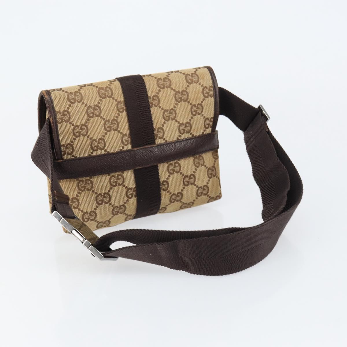 GUCCI GG Canvas Waist bag Beige Silver 131236 Auth ep11777