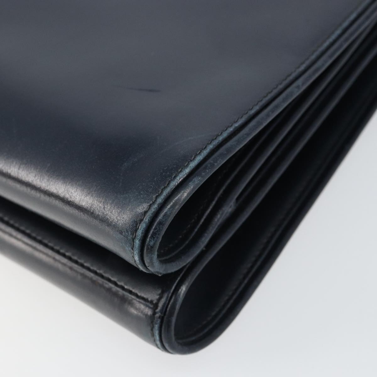 GUCCI Hand Bag Leather Navy Gold Auth ep11790